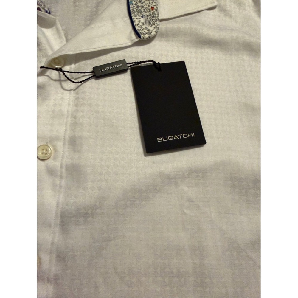 Bugatchi Mens XL White Geometric Jacquard Button Up Shirt Classic Fit Cotton - Picture 5 of 10